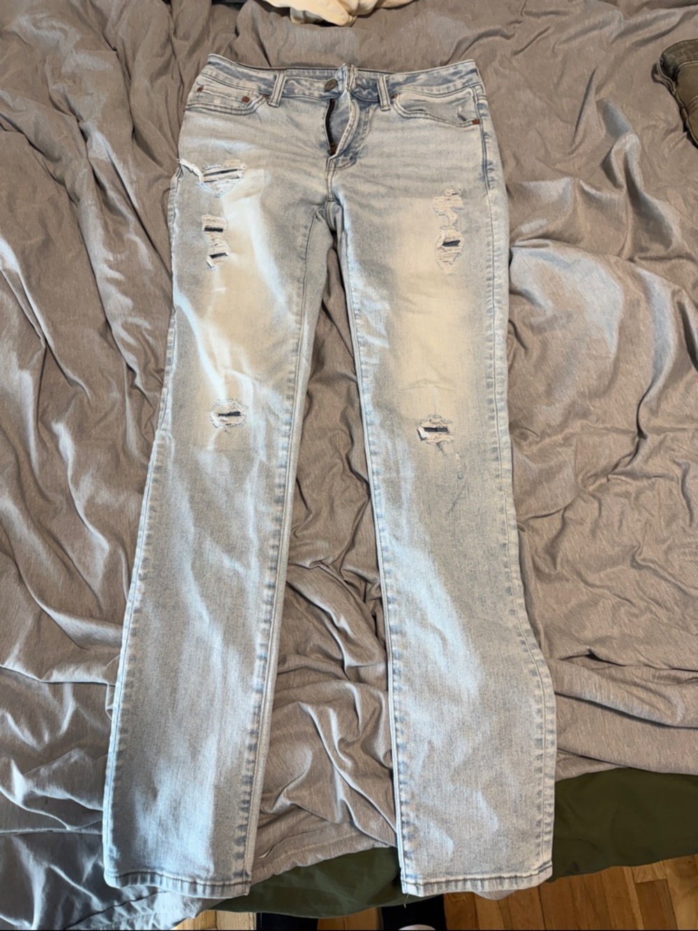 American Eagle Outfitters Light Blue Distressed Flare Jeans